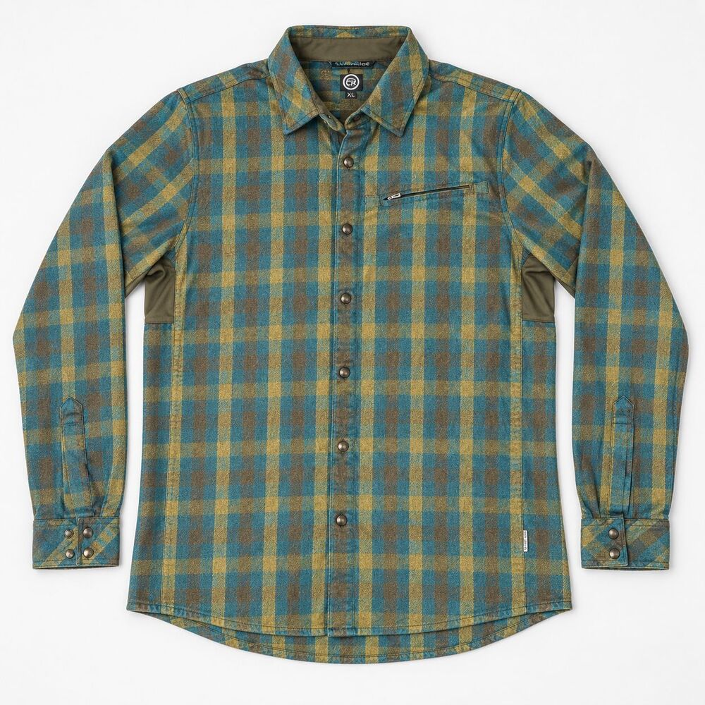 Club Ride Shaka Flannel Shirt Men's L Teal Plaid Snap MTB Cycling Mountain Bike